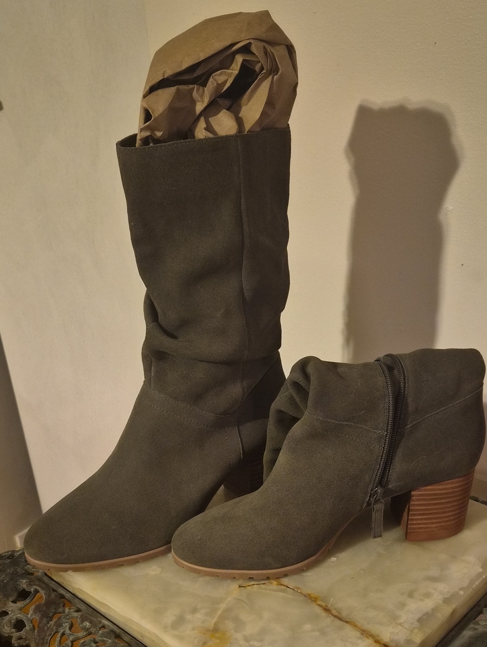 Like New- Olive Suede Slouch Boots Size 9.5M